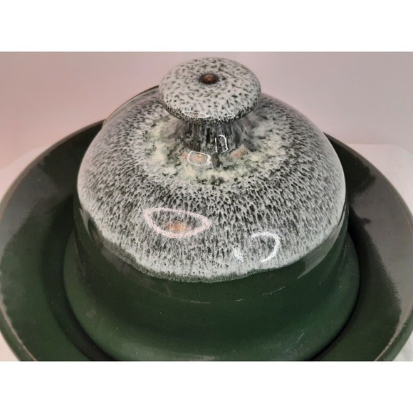Hand Thrown Green Cheese Bell Dome Butter Dish PINE ISLAND Gray Fox Pottery MN - Picture 8 of 8
